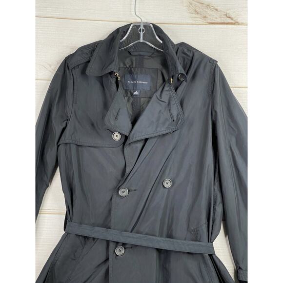Banana Republic Rain Coat Womens S Black Polyurethane Coated Trench Belted 90s - Picture 2 of 14